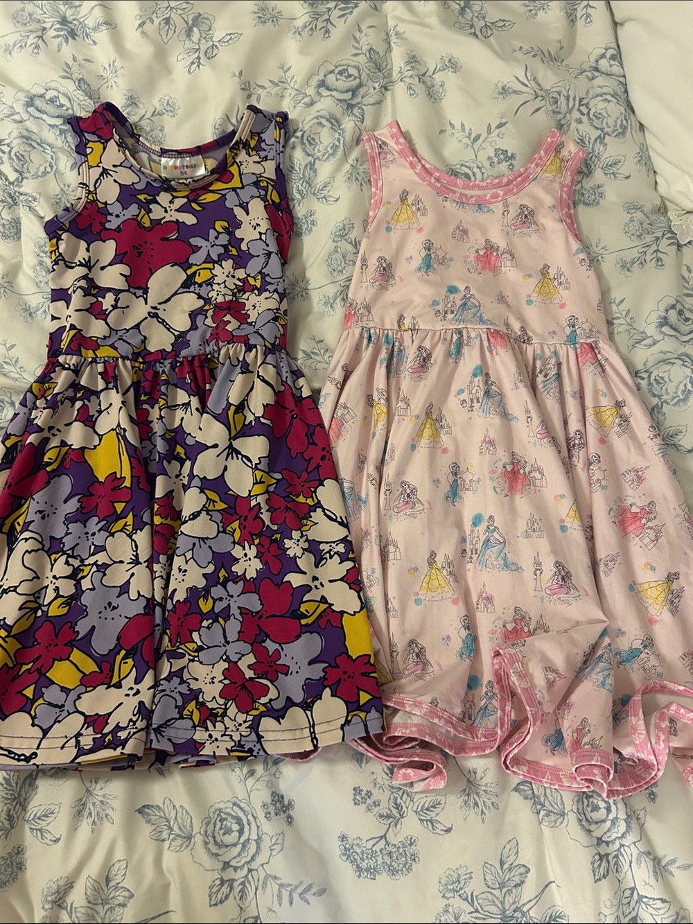 Girls Floral Purple Dress & Pink Princess Print Dress